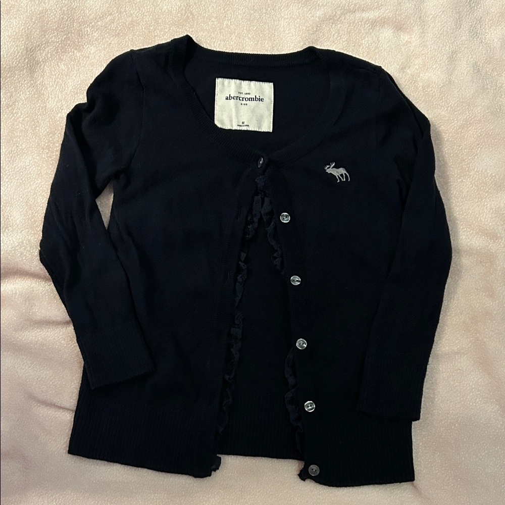 Y2K Vintage Abercrombie Kids Navy Cardigan Sweater with Ruffle